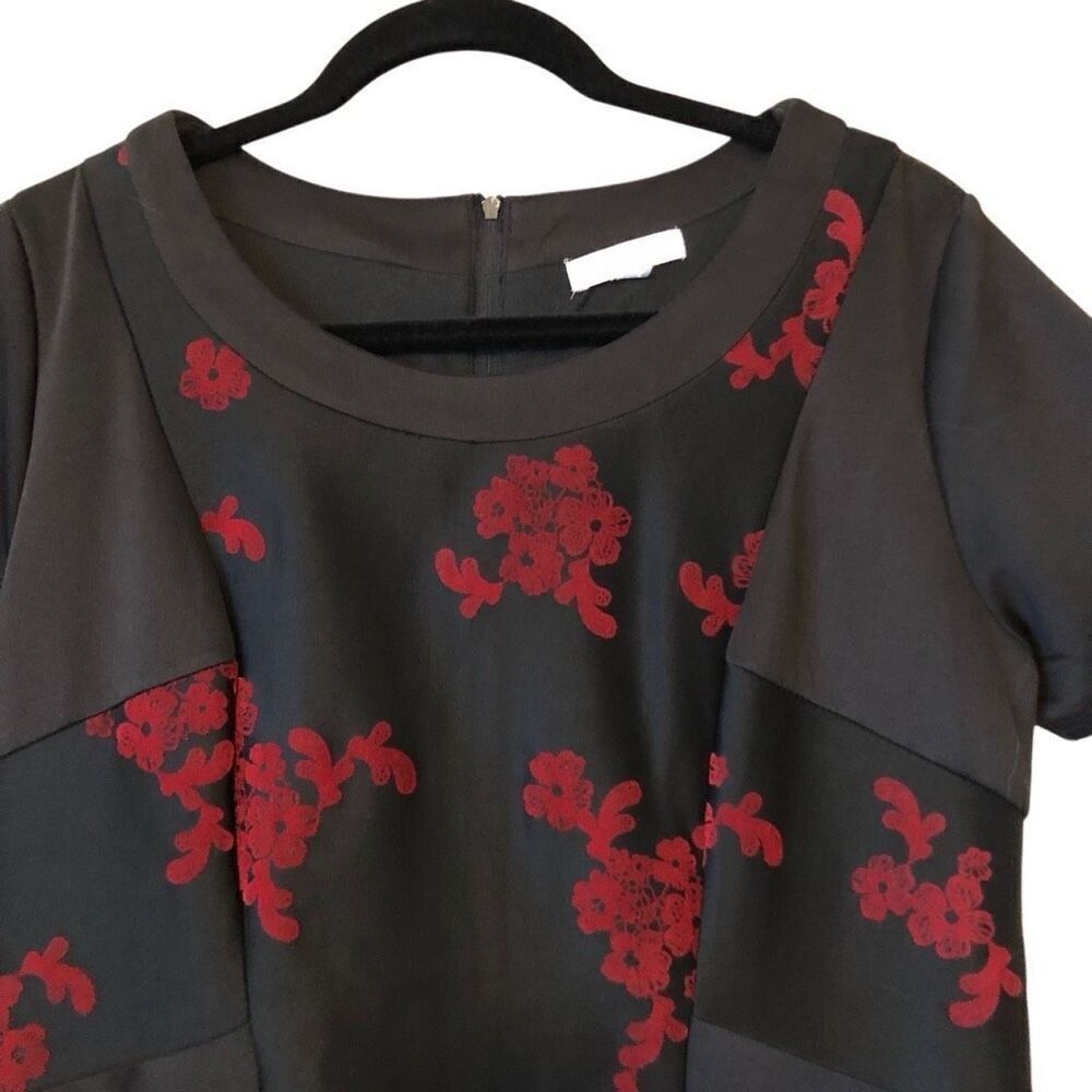 Halo Black With Red Velvet Flocking Sheath Dress Sz M Career Date Night - Picture 2 of 13